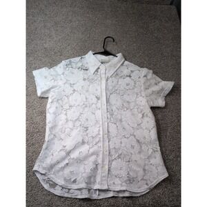 Jalate Limited Vintage White Floral Lace Button Up Shirt Short‎ Sleeve XL J5876R